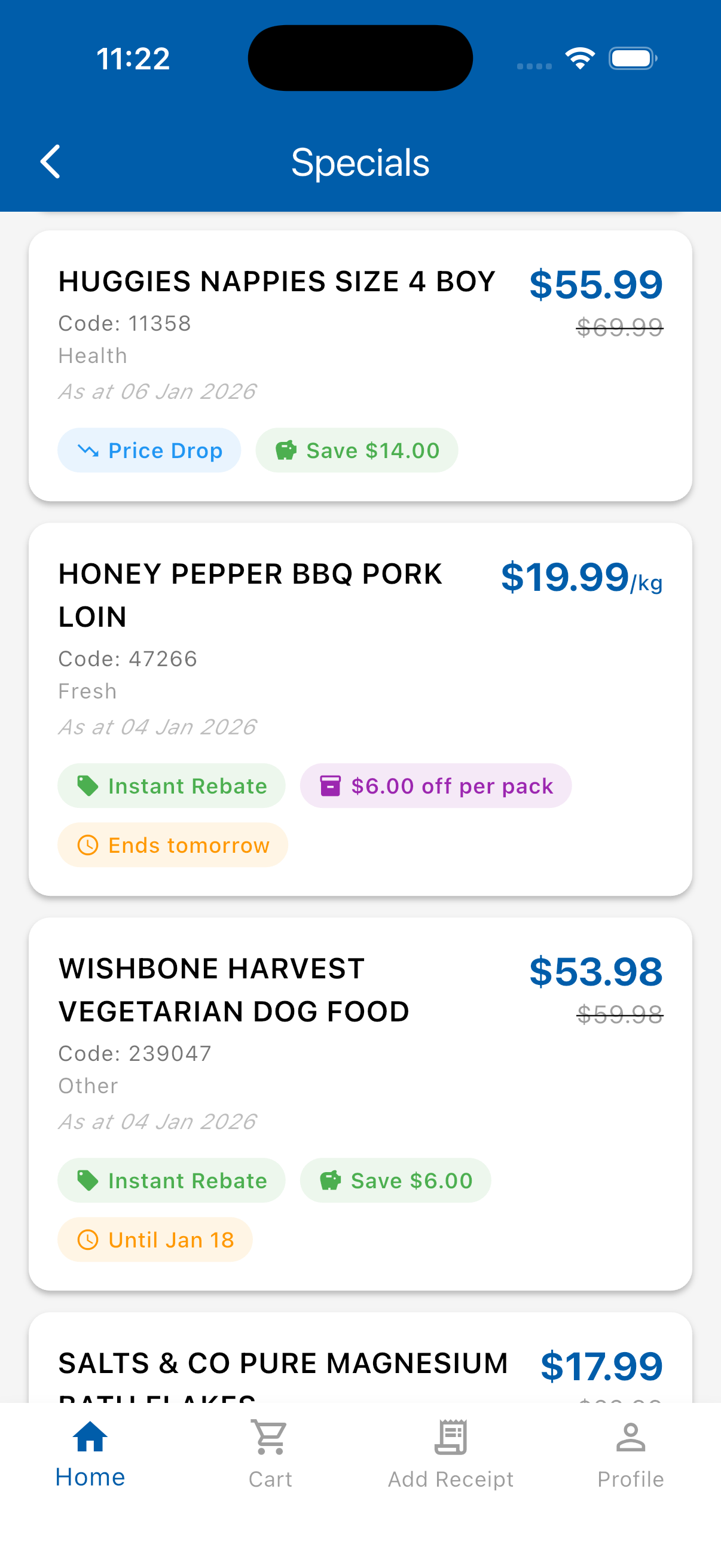 CartGo Specials Screen